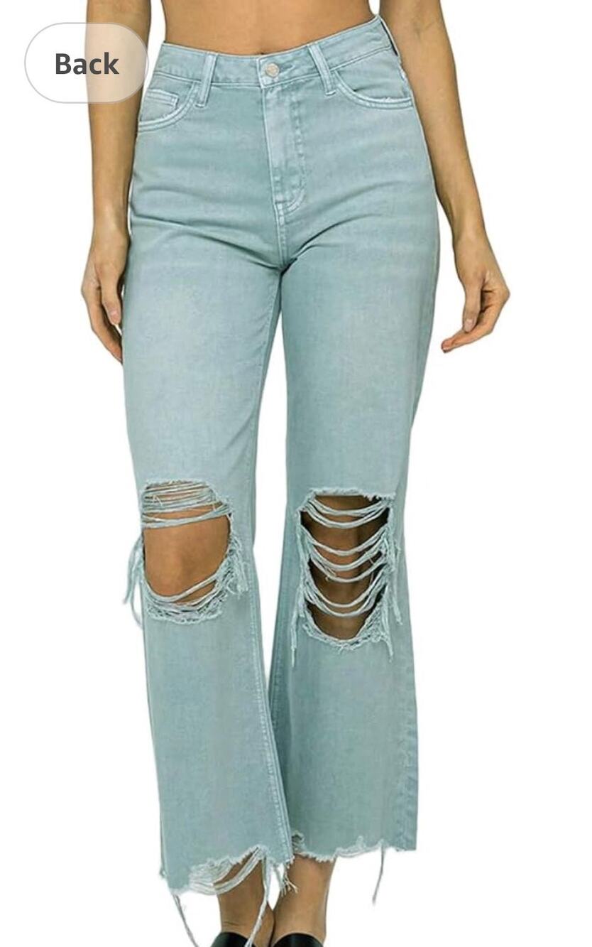 Vervet New Leslie 90s Vintage Flare Distressed Cropped Sage Blue 30